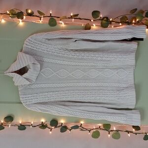 Women's Eddie Bauer cream beige chunky cable knit turtle neck sweater Tall XXL